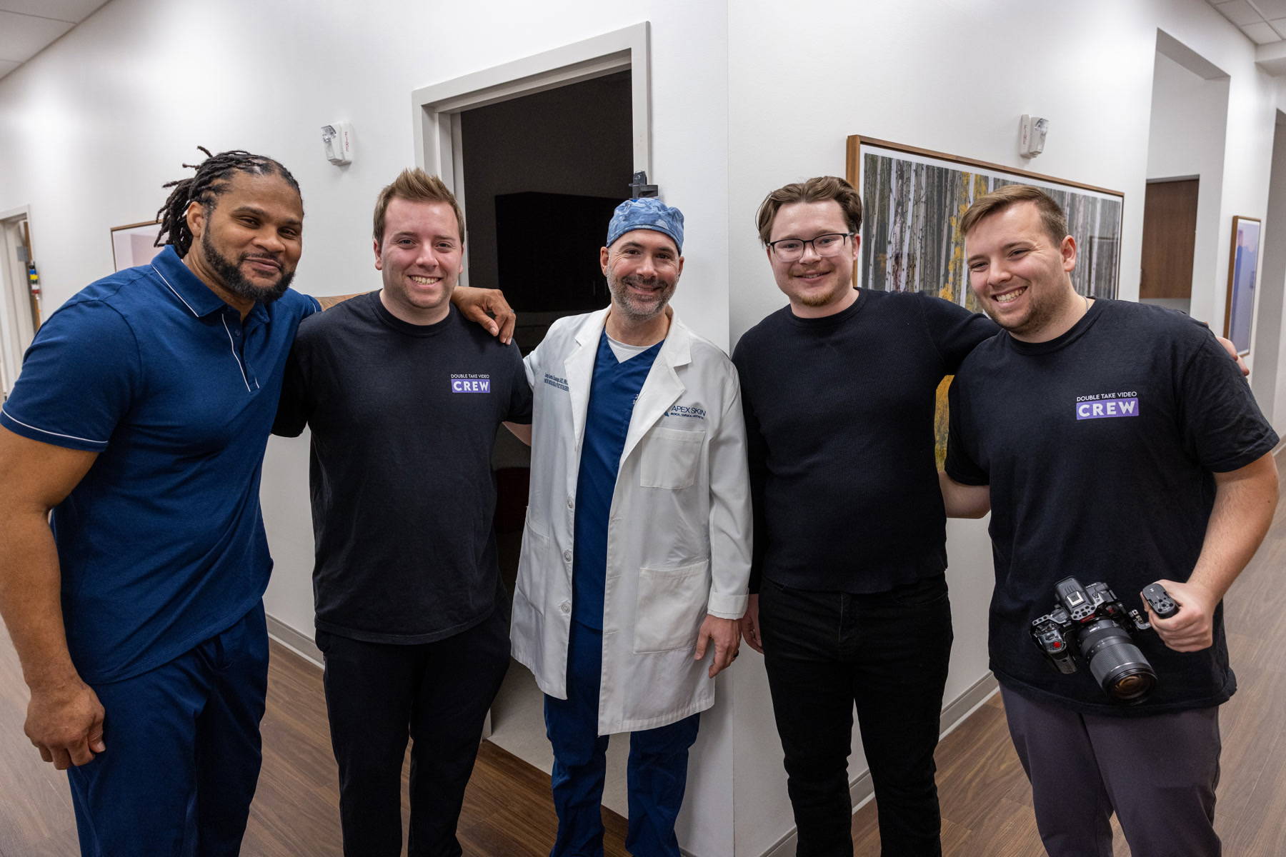 The Double Take crew with the Apex Skin team after a shoot The Double Take crew with the Apex Skin team after a shoot