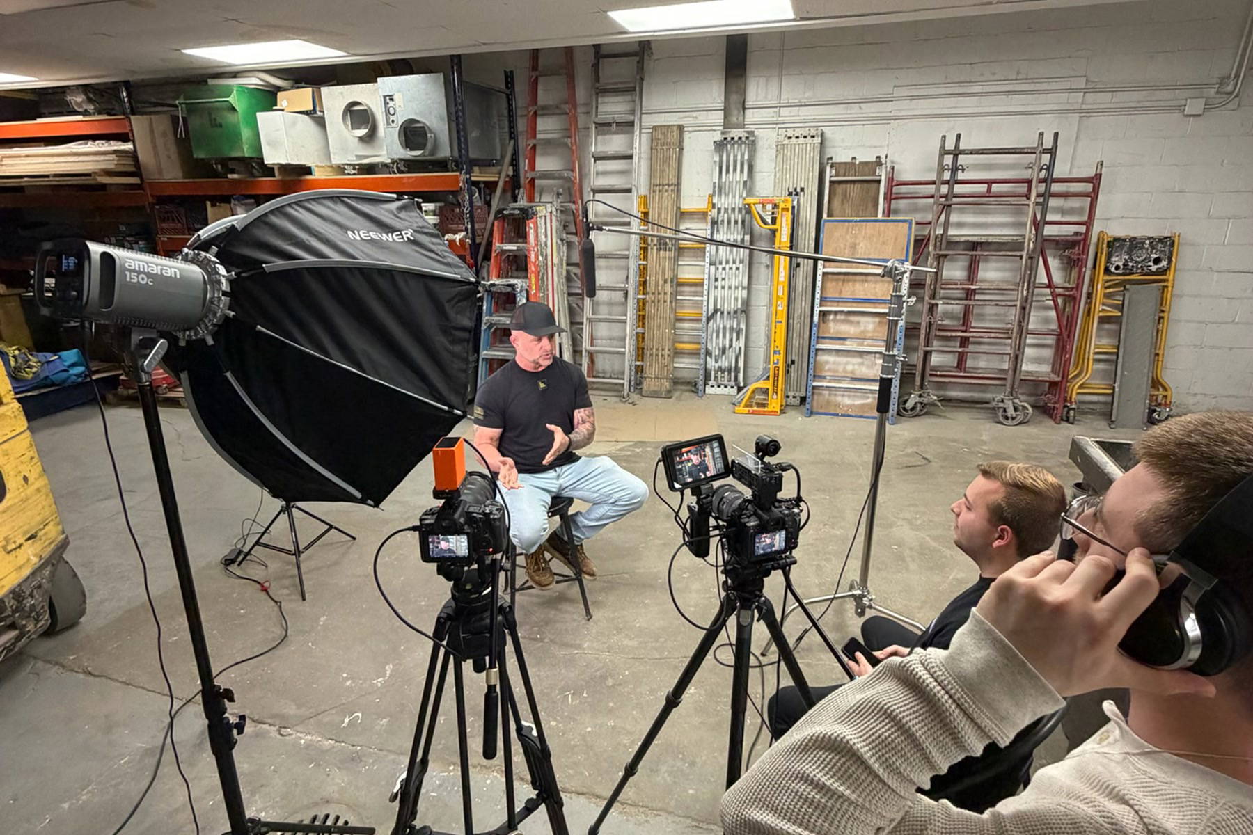 Double Take Video two-camera interview setup on a client shoot