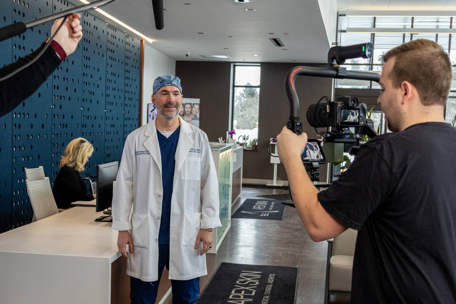 Filming a provider walkthrough on location at Apex Skin Filming a provider walkthrough on location at Apex Skin
