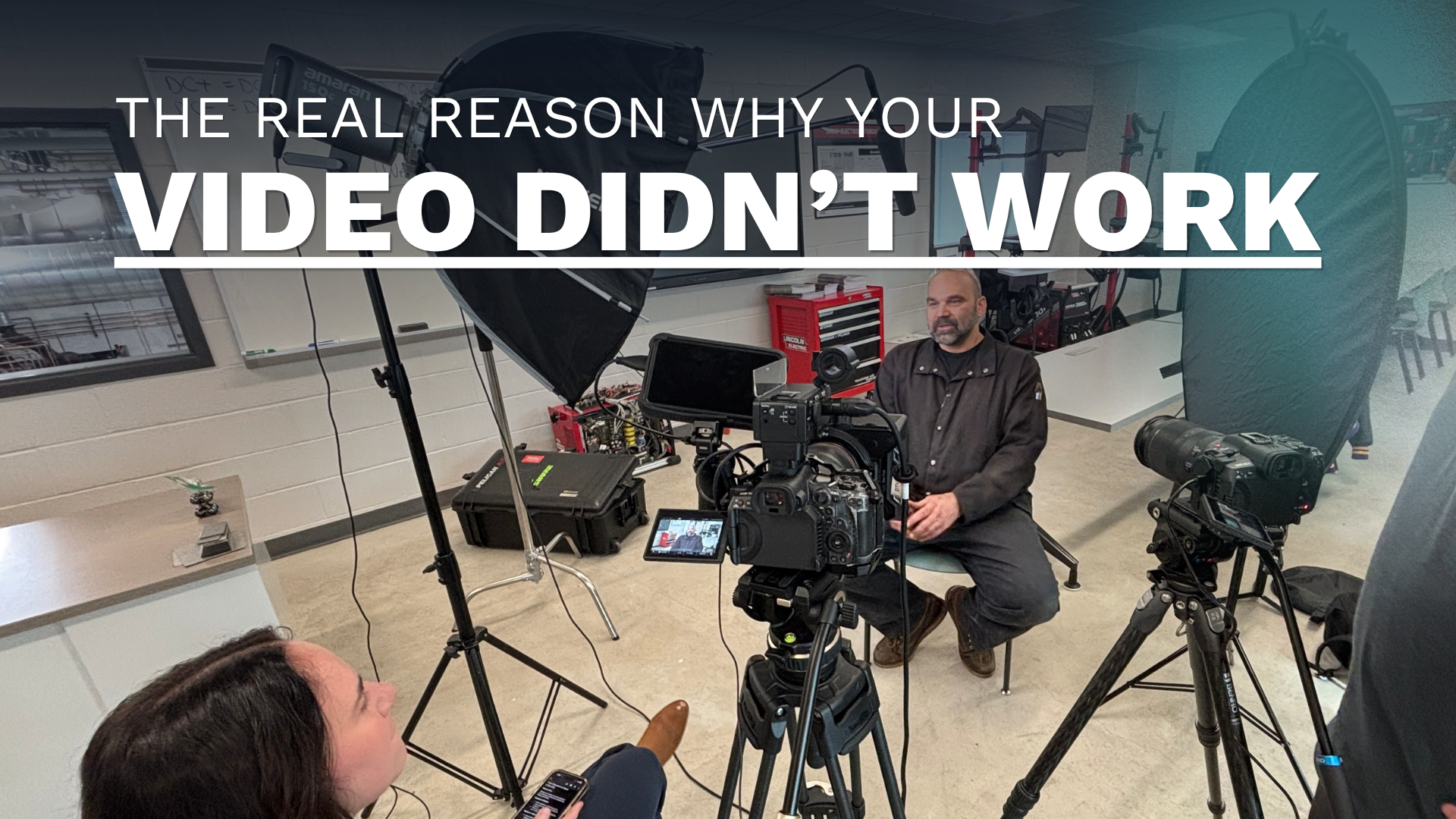 A Double Take Video camera operator filming a man for an interview